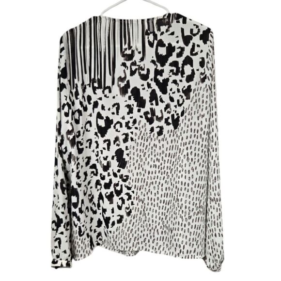 CAbi White Mixed Animal Print Faux Wrap Long Sleeve Blouse Snow Leopard Spots - Picture 8 of 12